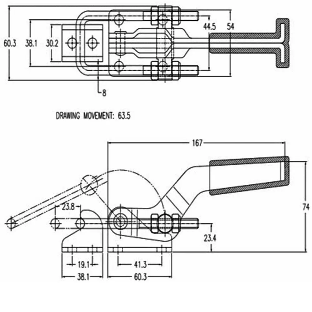 1pcs Clamp 2000 Lbs Capacity 40341(20306) Base2-1/8” X 2-3/8” Latch-Action Spaced 1-5/8” X 1-1/2” Apart
1pcs Clamp 2000 Lbs Capacity 40341(20306) Base2-1/8” X 2-3/8” Latch-Action Spaced 1-5/8” X 1-1/2” Apart