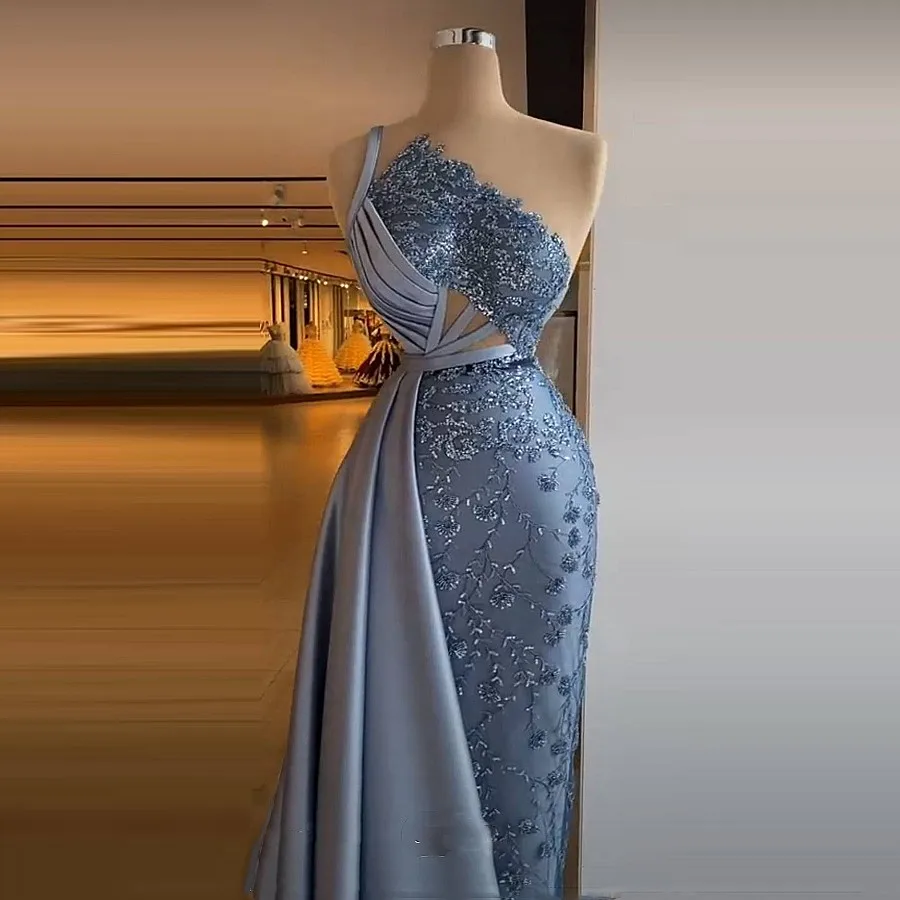One Shoulder Prom Dresses Side Train Pleats Lace Appliques Girls Formal Birthday Party Dress Satin Mermaid Evening Dress
One Shoulder Prom Dresses Side Train Pleats Lace Appliques Girls Formal Birthday Party Dress Satin Mermaid Evening Dress