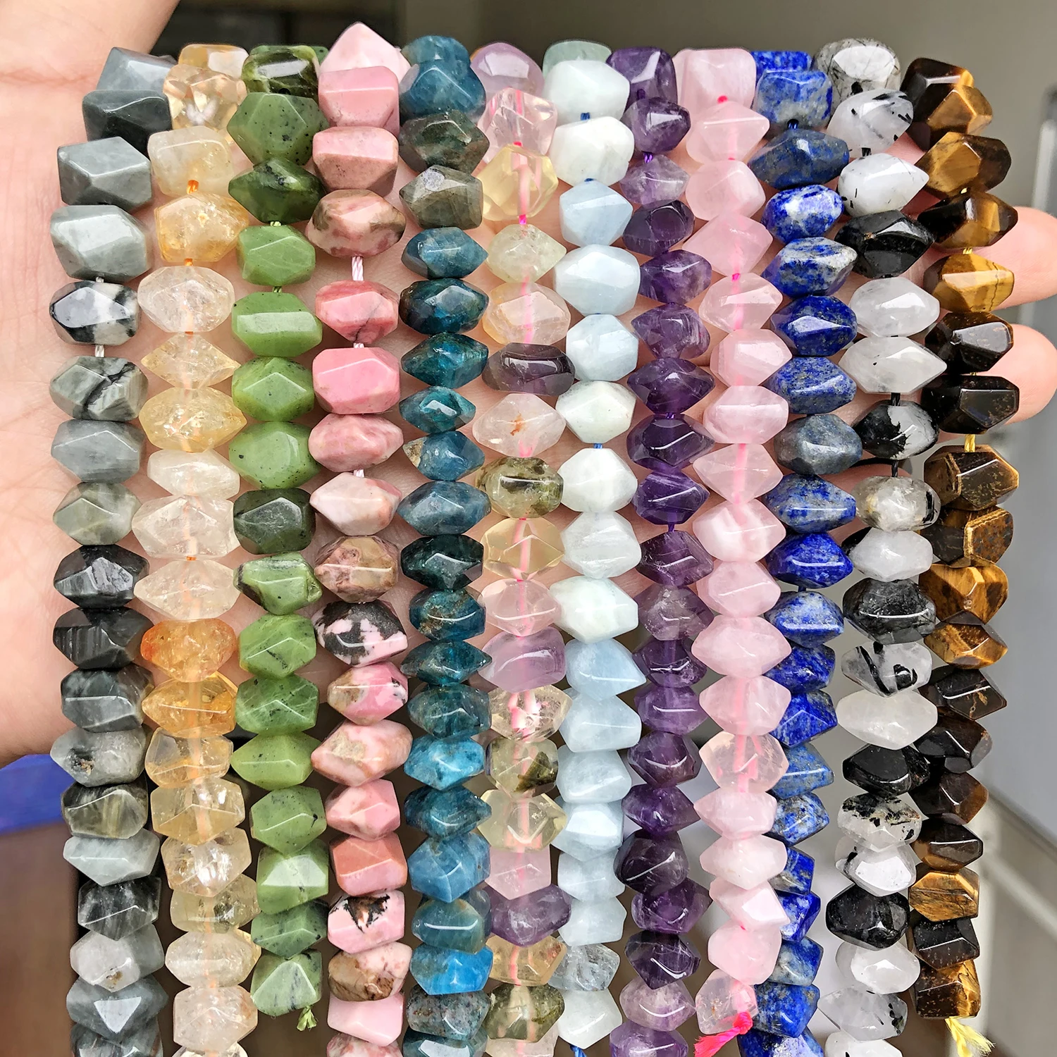 

Natural Stones Rose Quartz Apatite Opal Tiger Eye Irregular Rondelle Beads for DIY Bracelet Jewelry Making Accessories 7.5inch