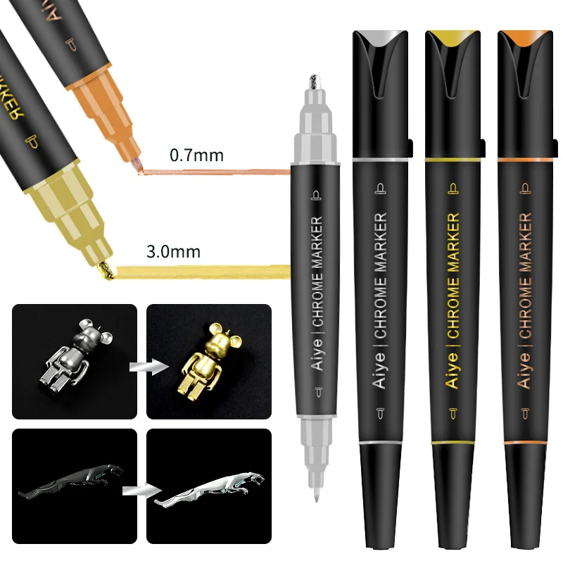3.0/0.7mm Double-ended Electroplating Marker Pen High-gloss Paint Chrome-plated Silver DIY Car Wheel Color Changing Metal Pen
3.0/0.7mm Double-ended Electroplating Marker Pen High-gloss Paint Chrome-plated Silver DIY Car Wheel Color Changing Metal Pen