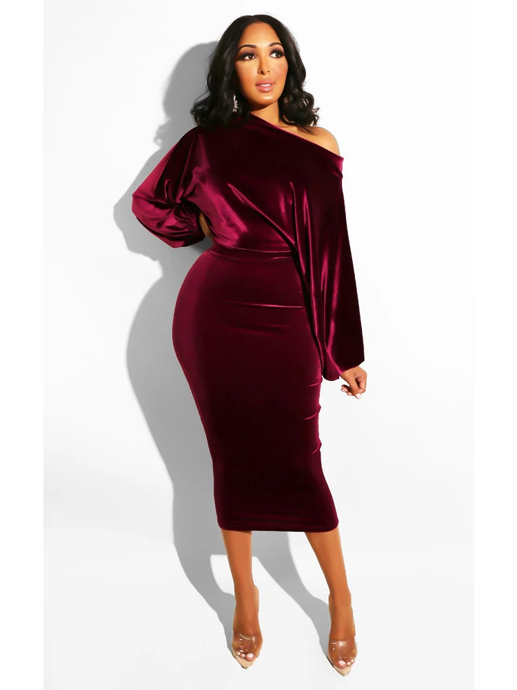 Autumn Elegant Velvet Evening Dress Women Sexy One Off Shoulder Long Sleeve Bodycon Party Midi Dress 2022 Winter Clothes
Autumn Elegant Velvet Evening Dress Women Sexy One Off Shoulder Long Sleeve Bodycon Party Midi Dress 2022 Winter Clothes
