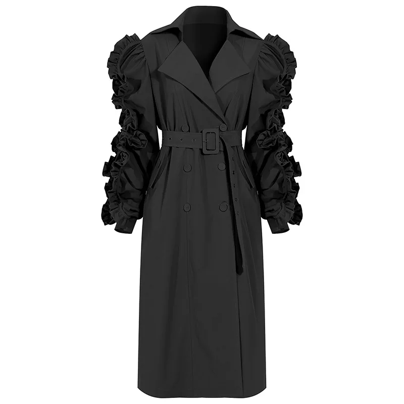 Coat women's autumn and winter new exaggerated Ruffle double breasted waist extension knee length windbreaker
Coat women's autumn and winter new exaggerated Ruffle double breasted waist extension knee length windbreaker