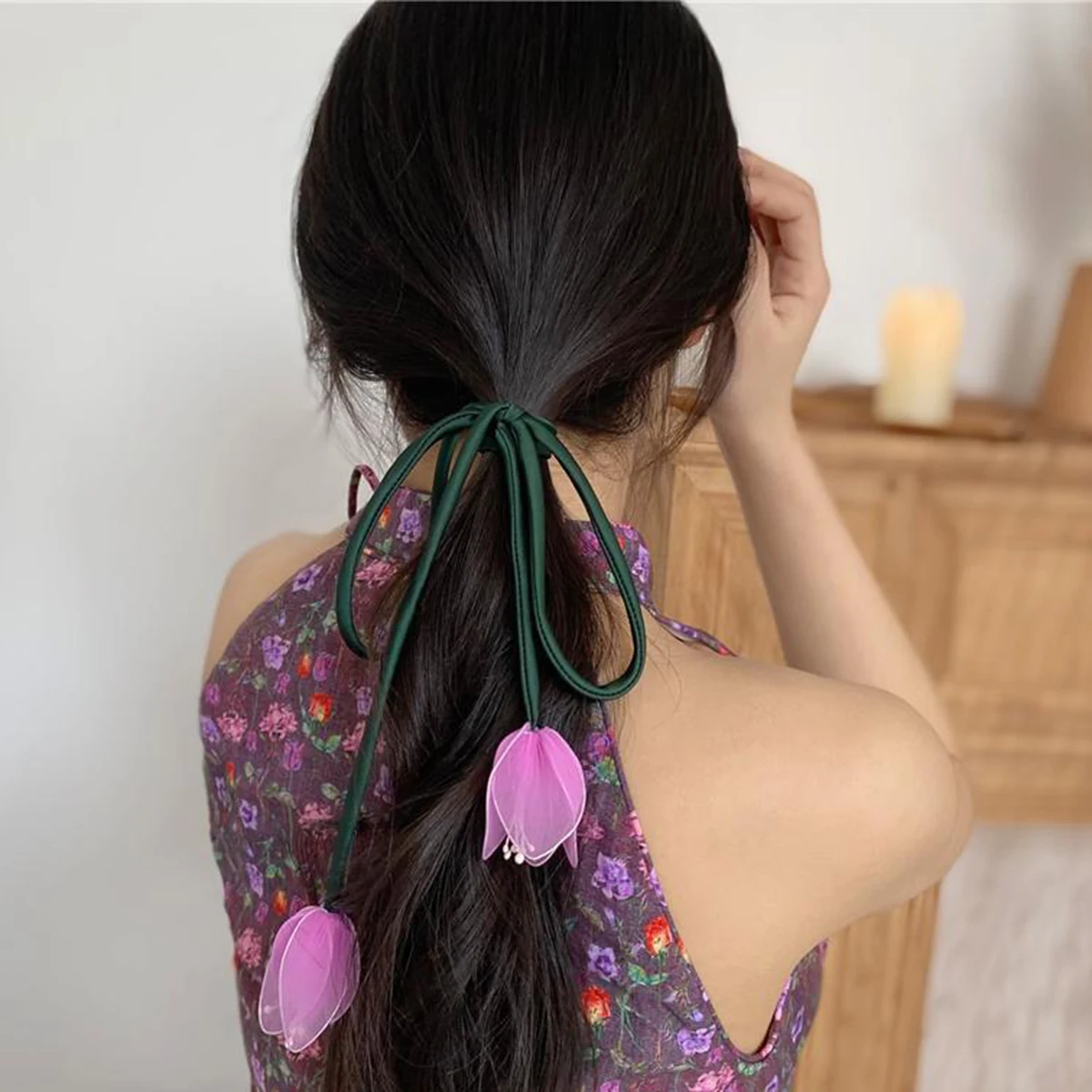 Korea Sweet Tulip Flower Yarn Lace Up Long Hair Bands For Women Girls French Elegant Floral Head Rope Tied Hair Accessories Tool
Korea Sweet Tulip Flower Yarn Lace Up Long Hair Bands For Women Girls French Elegant Floral Head Rope Tied Hair Accessories Tool