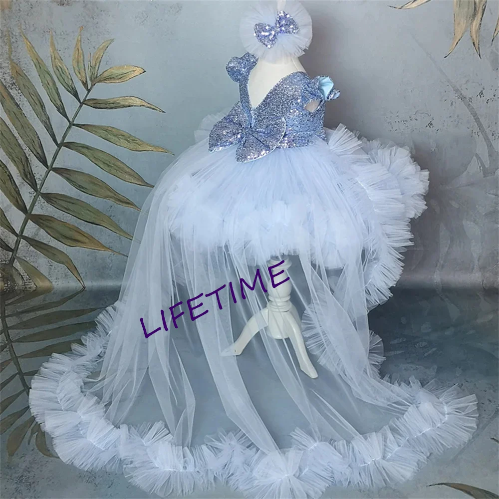 

Sequin Bow Knee Length Flower Girl Dresses First Communion Birthday Wedding Extravagant Celebration Gift Formal Wear Princess