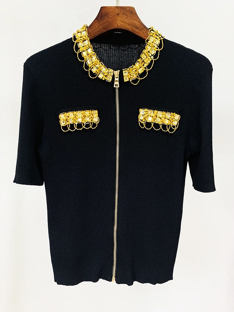 TOP QUALITY Newest 2023 Summer Fashion Designer Jacket Women's Diamonds Strass Beaded Short Sleeve Zip Thin Cardigan
TOP QUALITY Newest 2023 Summer Fashion Designer Jacket Women's Diamonds Strass Beaded Short Sleeve Zip Thin Cardigan