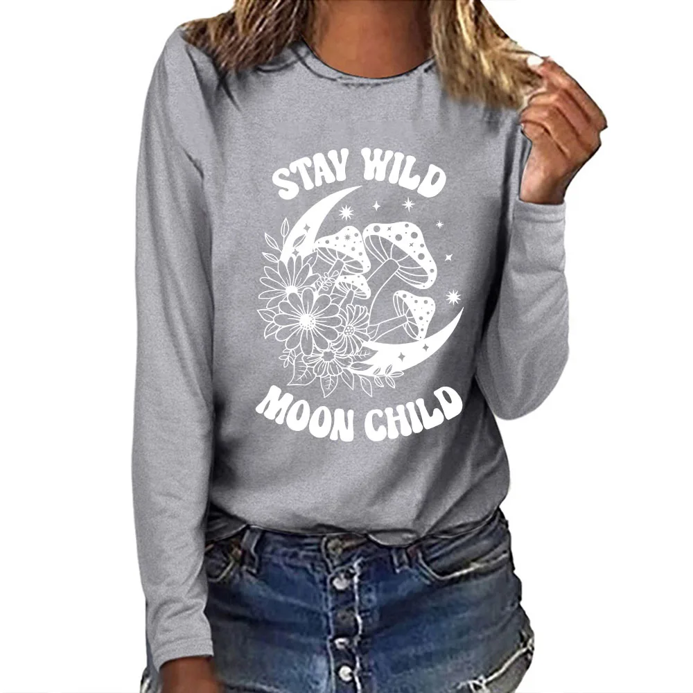 Seeyoushy STAY WILD MOON CHILD Moon Mushroom Flower Print Fashion Women's Long Sleeve T-shirt Harajuku Casual Holiday Women Top
Seeyoushy STAY WILD MOON CHILD Moon Mushroom Flower Print Fashion Women's Long Sleeve T-shirt Harajuku Casual Holiday Women Top