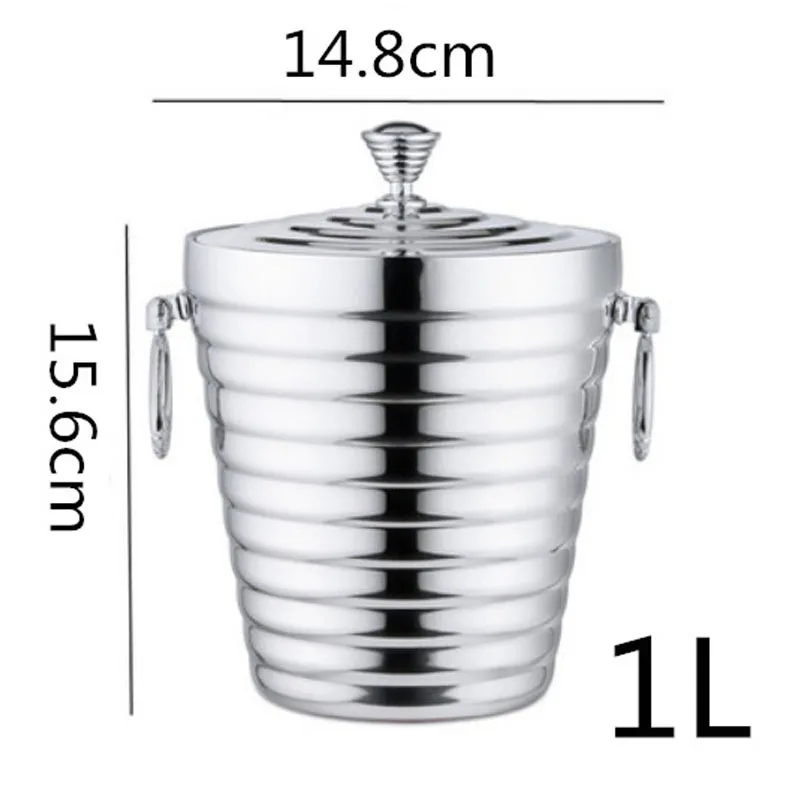 

304 1L/2L Stainless Steel Ice Bucket Portable Double Wall Insulated with Lid Hotel Wine Champagne Whiskey Beverage Beer Tools