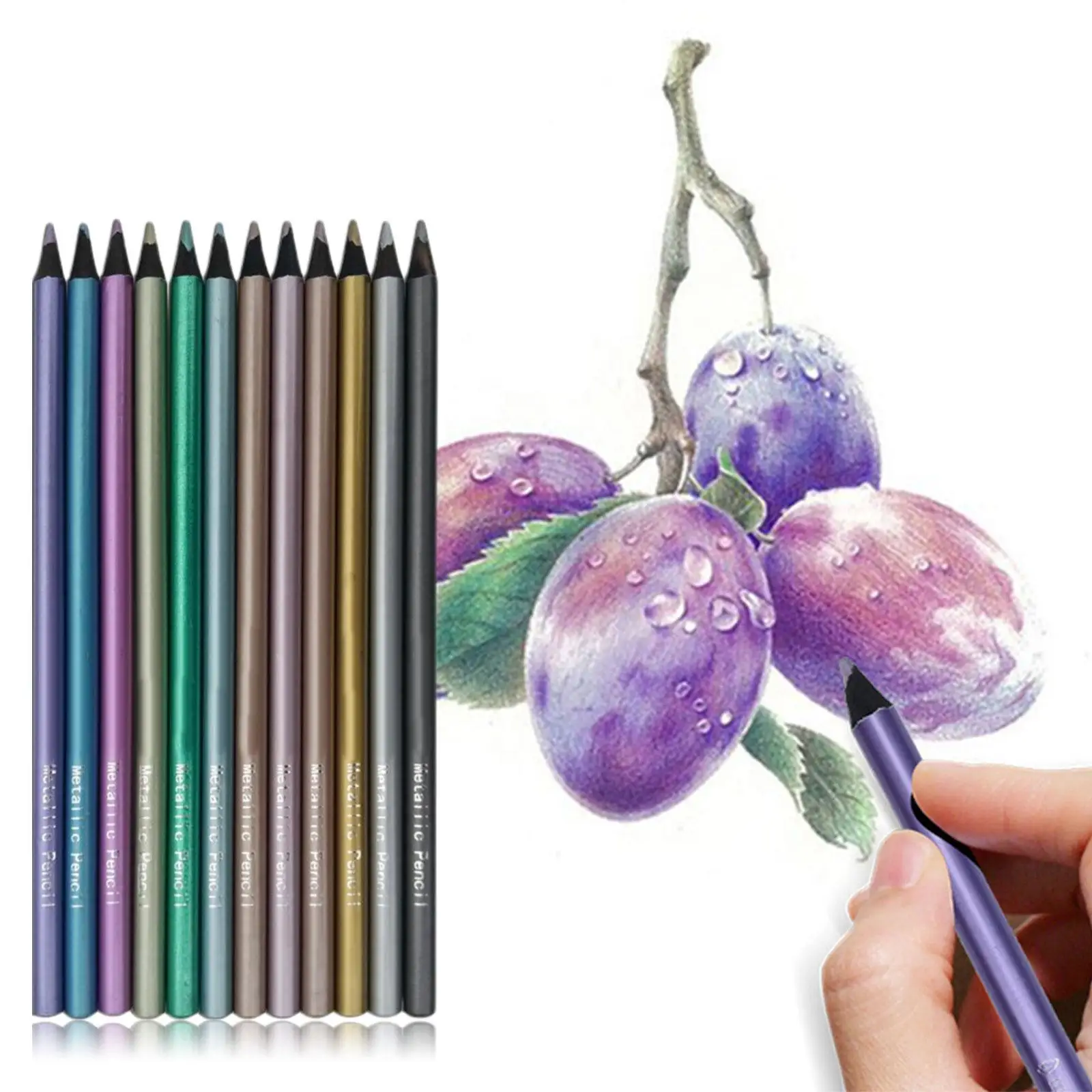 12Pcs Drawing Metallic Pencil Set Professional Art Sketching Pencils Graphite Colored Painting Adults Kids Beginner | Канцтовары для