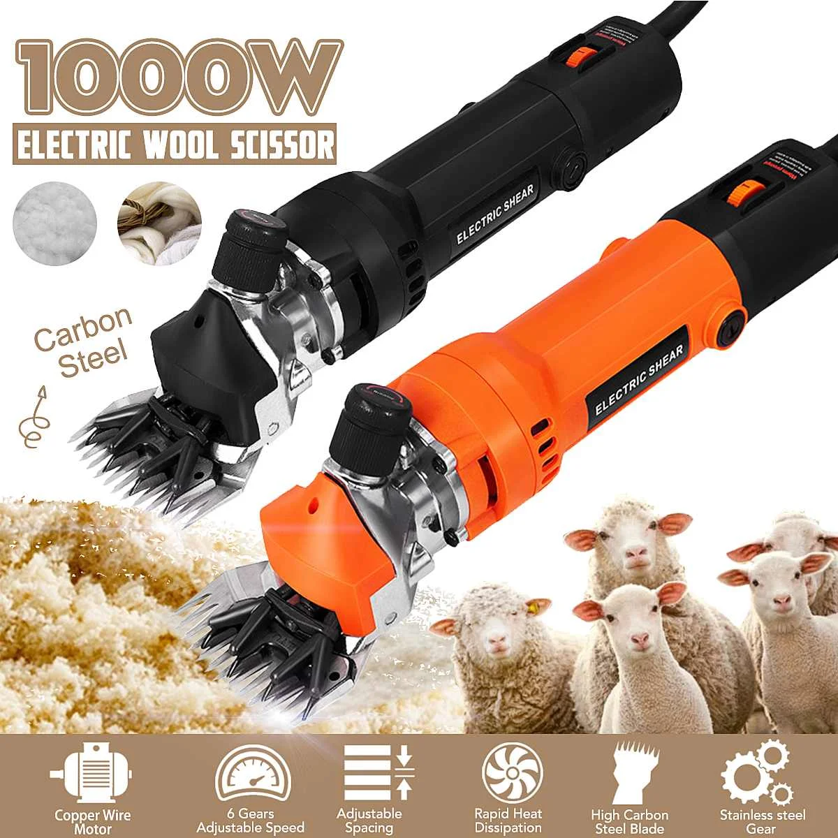 1000W 6 Gears Speed Electric Clipper Shearing Machine for Wool Electric Sheep Shearing Machines Goat Hair Trimmer with Box
1000W 6 Gears Speed Electric Clipper Shearing Machine for Wool Electric Sheep Shearing Machines Goat Hair Trimmer with Box