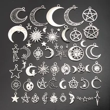 30pcs Random Mix Sliver Color Sun Moon Pentagram Charms Sky Star Pendants Jewelry Making DIY Handmade Craft Findings Accessories