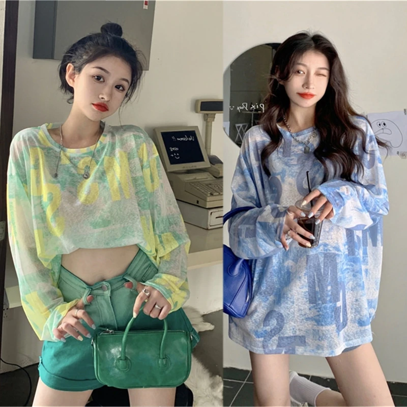 Women's Sexy See Through Shirt Tie Dye Tops Mesh Perspective Shirt Ice Silk Long Sleeve Crew Neck Blouse Streetwear N7YD 
Women's Sexy See Through Shirt Tie Dye Tops Mesh Perspective Shirt Ice Silk Long Sleeve Crew Neck Blouse Streetwear N7YD