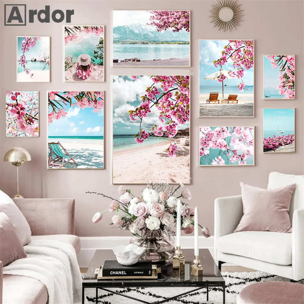 Pink Flowers Poster Beach Chair Canvas Picture Summer Sea Scenery Wall Art Painting Cherry Print Nordic Wall Pictures Home Decor
Pink Flowers Poster Beach Chair Canvas Picture Summer Sea Scenery Wall Art Painting Cherry Print Nordic Wall Pictures Home Decor
