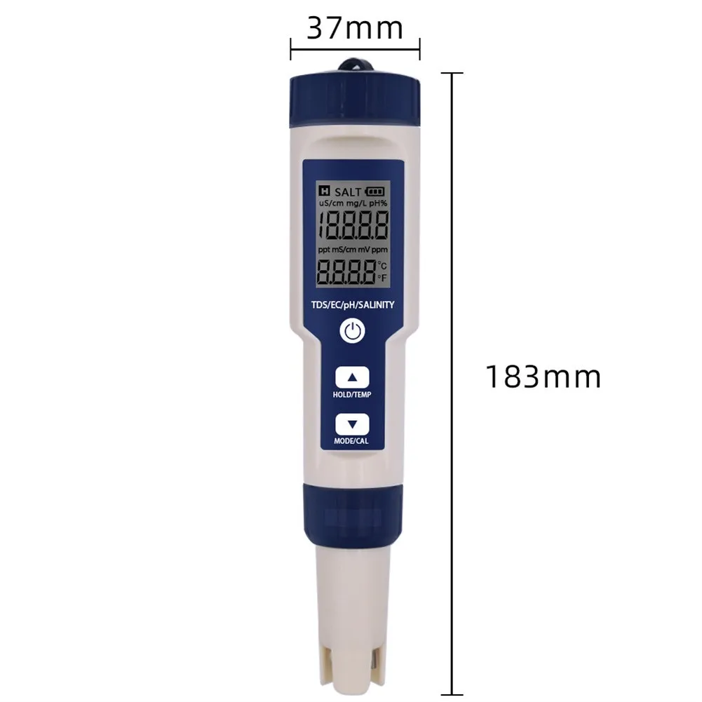5 In 1 Digital Water Quality Tester Pen EC PH Salinity Temp Meter Detector Multi-functional Water Quality Test Pen
5 In 1 Digital Water Quality Tester Pen EC PH Salinity Temp Meter Detector Multi-functional Water Quality Test Pen