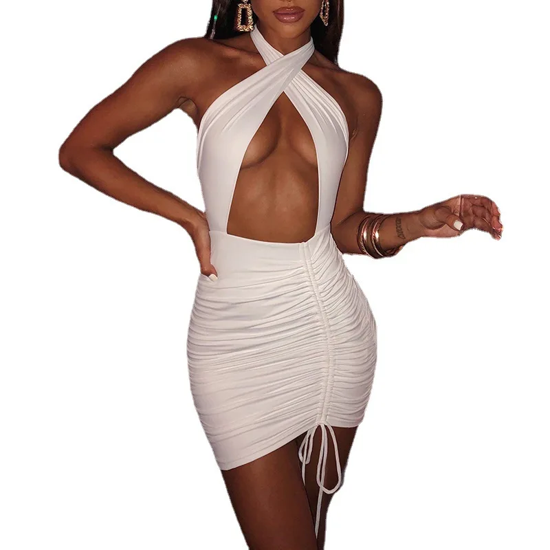 New Spring Women's Bodycon Sexy Dress Halter Neck Hollow Sleeveless Backless Drawstring Pleated Dress Women
New Spring Women's Bodycon Sexy Dress Halter Neck Hollow Sleeveless Backless Drawstring Pleated Dress Women