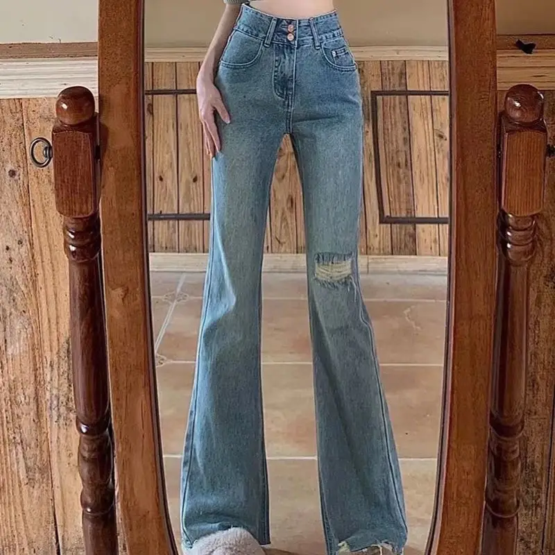 Vintage Hong Kong Style High Waisted Micro Jeans For Women's Extended Version, Personalized And Versatile Hole Flared Pan
Vintage Hong Kong Style High Waisted Micro Jeans For Women's Extended Version, Personalized And Versatile Hole Flared Pan