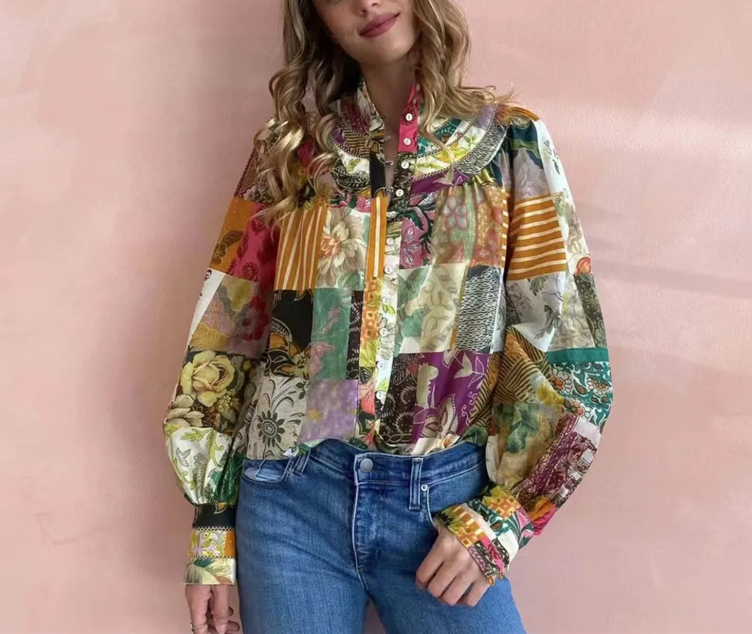 Vintage Print Women Shirt Tops Spring New Long Lantern Sleeve Stand Collar Loose Female Single Breasted Blouse
Vintage Print Women Shirt Tops Spring New Long Lantern Sleeve Stand Collar Loose Female Single Breasted Blouse