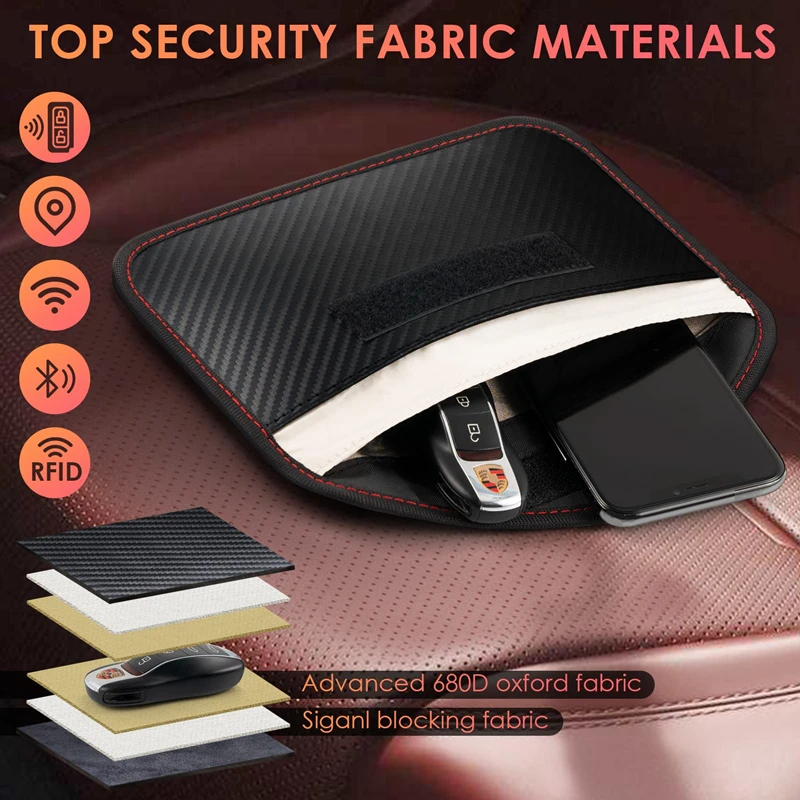 

Signal Blocking Pouch Car Key Faraday Bag 4G LTE GPS RF RFID Signal Safe Lock Bag For Cell Phone Privacy Protection Car Keys Fob
