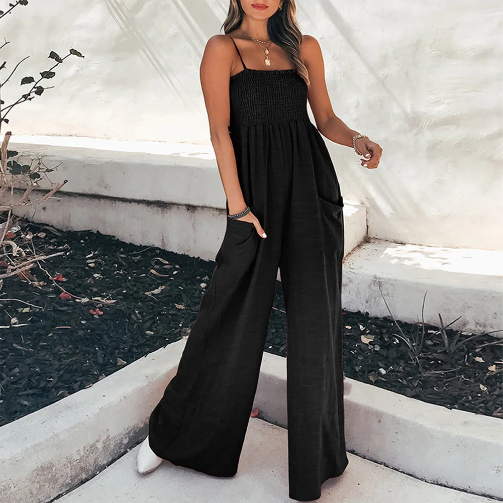 Summer Fashion Women's Jumpsuit Elastic Solid Color Slip Pocket Casual Loose Wide Leg Long Overalls Suspender Jumpsuits Clothing
Summer Fashion Women's Jumpsuit Elastic Solid Color Slip Pocket Casual Loose Wide Leg Long Overalls Suspender Jumpsuits Clothing