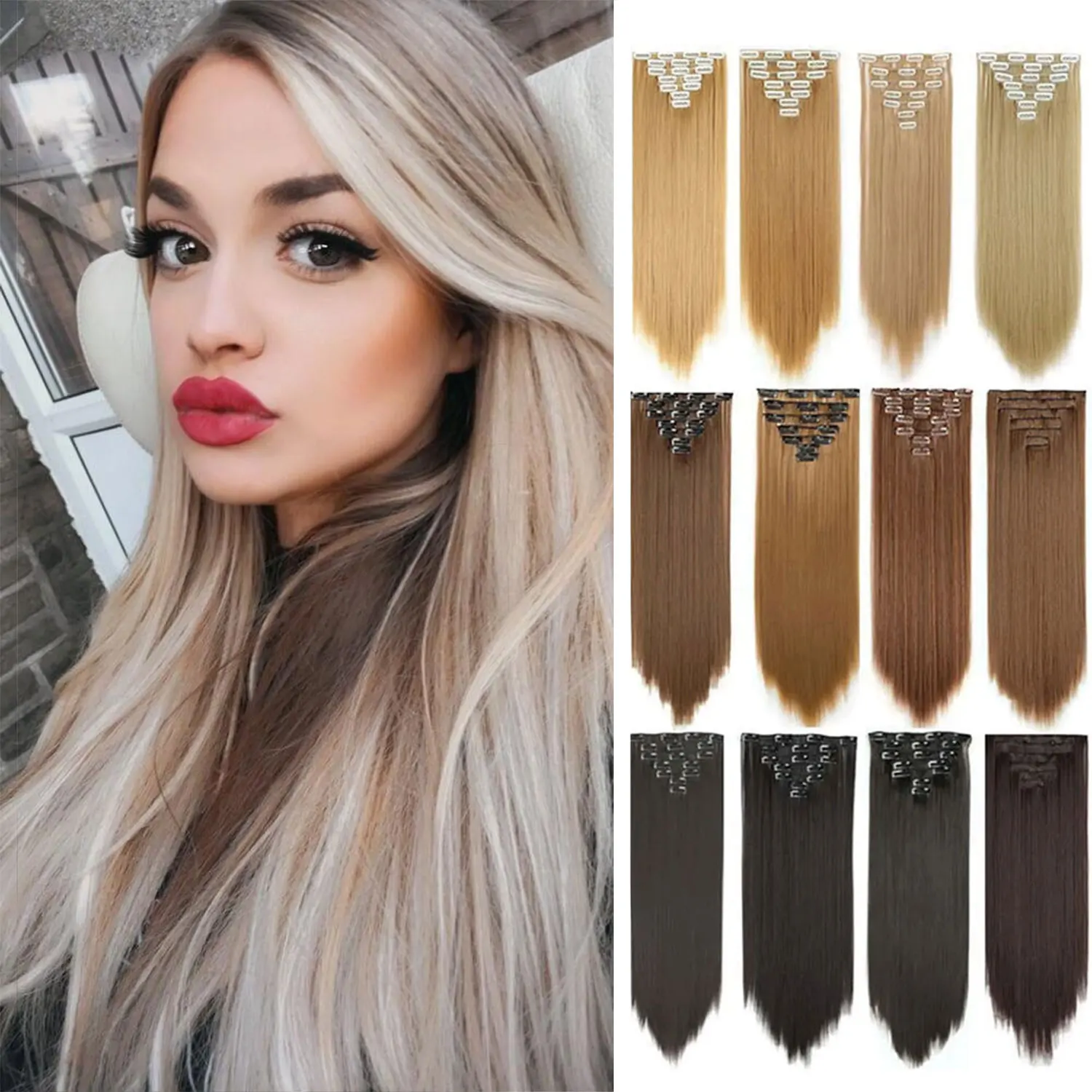 linwan Synthetic Clip On Hair Extension 7Pcs/Set 22inch Straight Hairpiece 16 Clips In Hair Ombre Heat Resistant Fiber for Women
linwan Synthetic Clip On Hair Extension 7Pcs/Set 22inch Straight Hairpiece 16 Clips In Hair Ombre Heat Resistant Fiber for Women