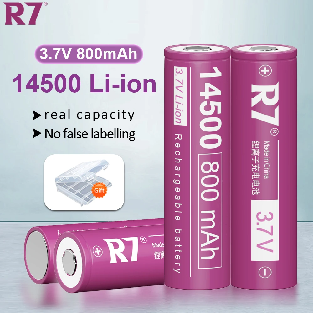 

R7 Brand 14500 800mAh 3.7V Li-ion Rechargeable Batteries 14500 AA Battery Lithium Cell for Led Flashlight Headlamps Torch Shaver
