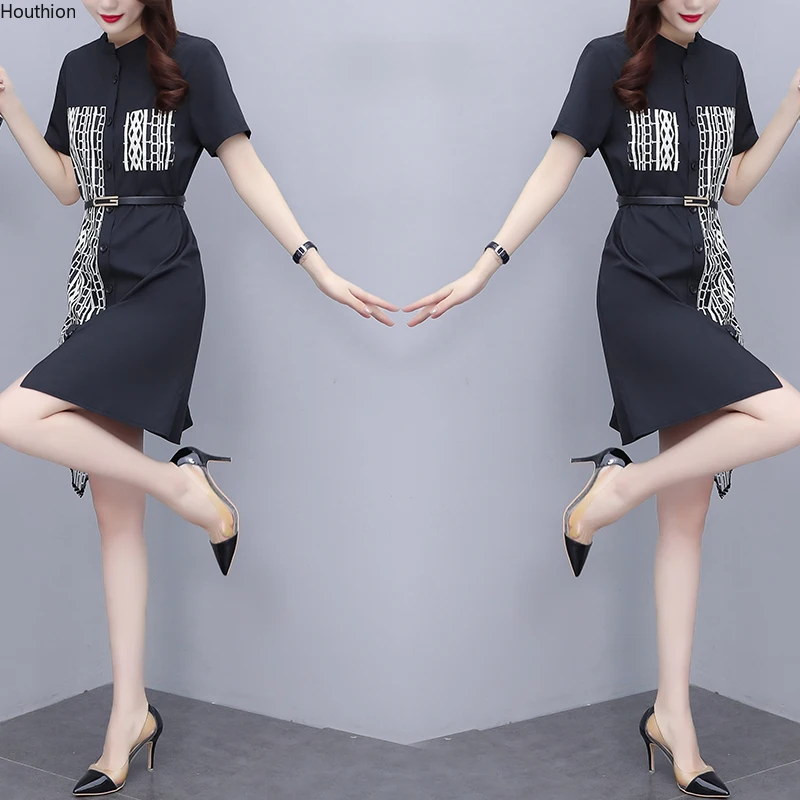 Houthion Women Dresses Knee-Length Button Short Sleeve Retro Chiffon Midi Take Waist New Fashion Summer
Houthion Women Dresses Knee-Length Button Short Sleeve Retro Chiffon Midi Take Waist New Fashion Summer