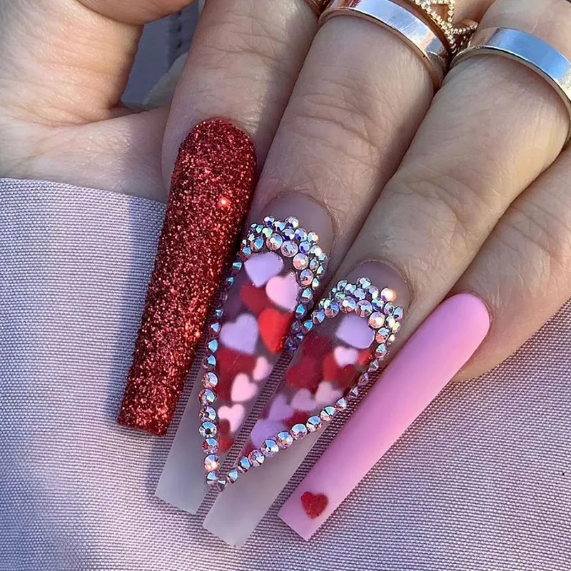 Rhinestones Splicing Heart Long Fake Nails Art Tips Press on Nail False For Extensionfake Nails With Glue Stickers Reusable Set
Rhinestones Splicing Heart Long Fake Nails Art Tips Press on Nail False For Extensionfake Nails With Glue Stickers Reusable Set