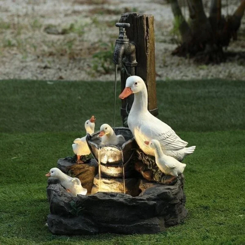 

Duck Squirrel Solar Power Resin Patio Fountain Garden Design With LED Solar Light Gardening Supplies Outdoor Decorations Gift