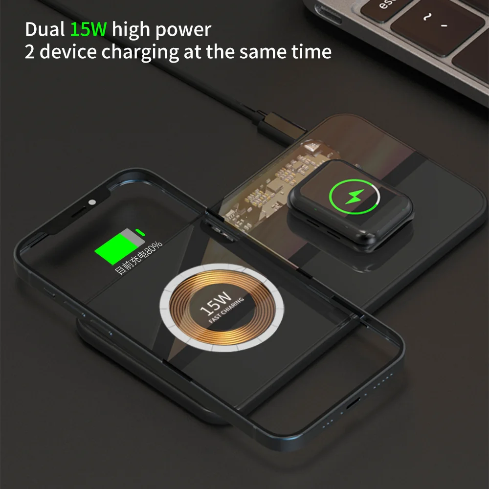 2 in 1 Magnetic Wireless Charger Stand 15W Fast Wireless Charging Station for Samsung Xiaomi Mi Huawei for Apple Watch
2 in 1 Magnetic Wireless Charger Stand 15W Fast Wireless Charging Station for Samsung Xiaomi Mi Huawei for Apple Watch