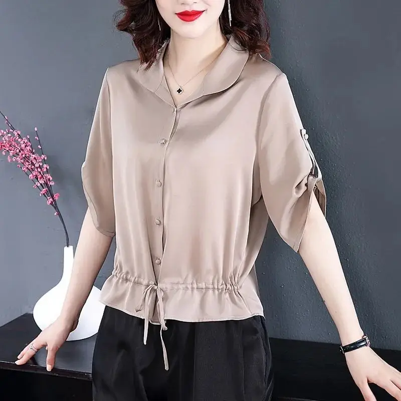 Summer New Short Sleeve Shirt Tops Solid Color Pleated Lacing Loose Blouse Fashion Casual Women Clothing
Summer New Short Sleeve Shirt Tops Solid Color Pleated Lacing Loose Blouse Fashion Casual Women Clothing