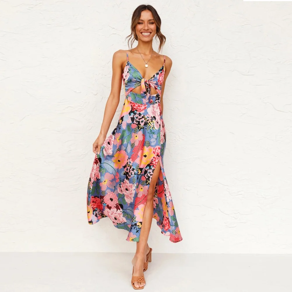 2022 Women Fashion Clothing Boho Floral Print Midi Dress Spaghetti Strap Backless Bow Low-cut High Waist Split Dresses Female
2022 Women Fashion Clothing Boho Floral Print Midi Dress Spaghetti Strap Backless Bow Low-cut High Waist Split Dresses Female