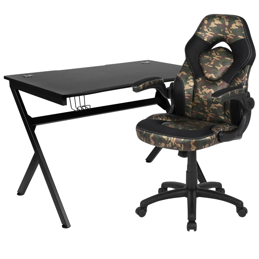 Flash Furniture Optis Black Gaming Desk and Camouflage/Black Racing Chair Set with Cup Holder, Headphone Hook & 2 Wire Manag
Flash Furniture Optis Black Gaming Desk and Camouflage/Black Racing Chair Set with Cup Holder, Headphone Hook & 2 Wire Manag
