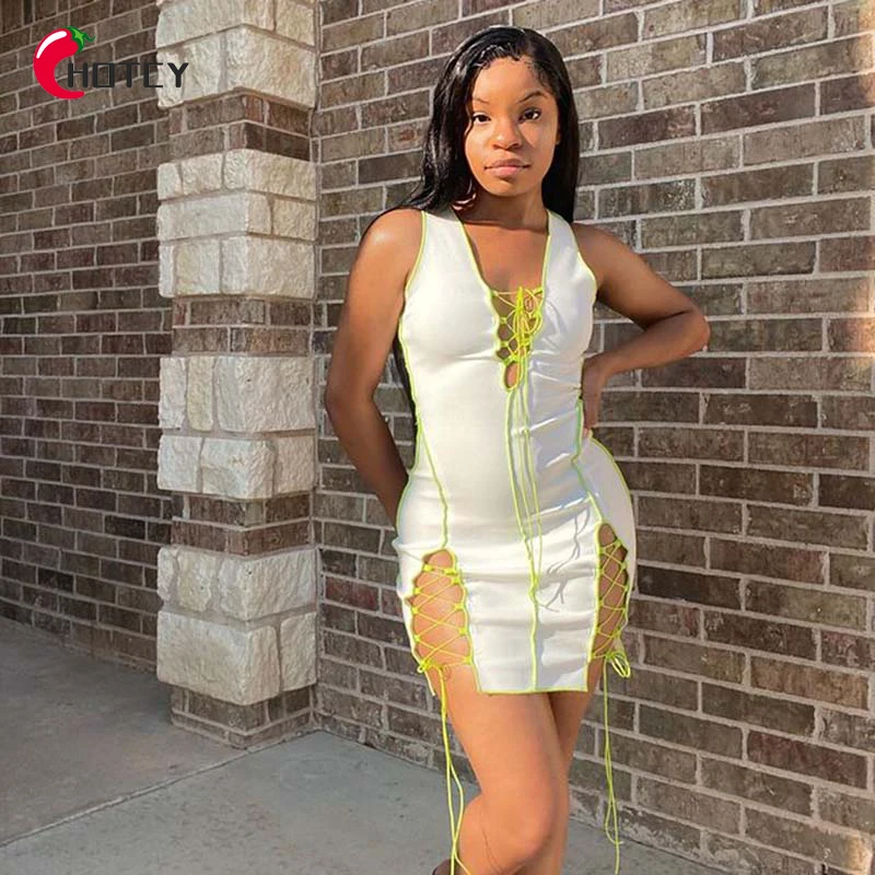 HOTCY Sexy Ladies Reverse Bright Line Cutout Slit Outfit Lace Up Party Bandage Patchwork Skinny Elegant Aesthetic Dress
HOTCY Sexy Ladies Reverse Bright Line Cutout Slit Outfit Lace Up Party Bandage Patchwork Skinny Elegant Aesthetic Dress