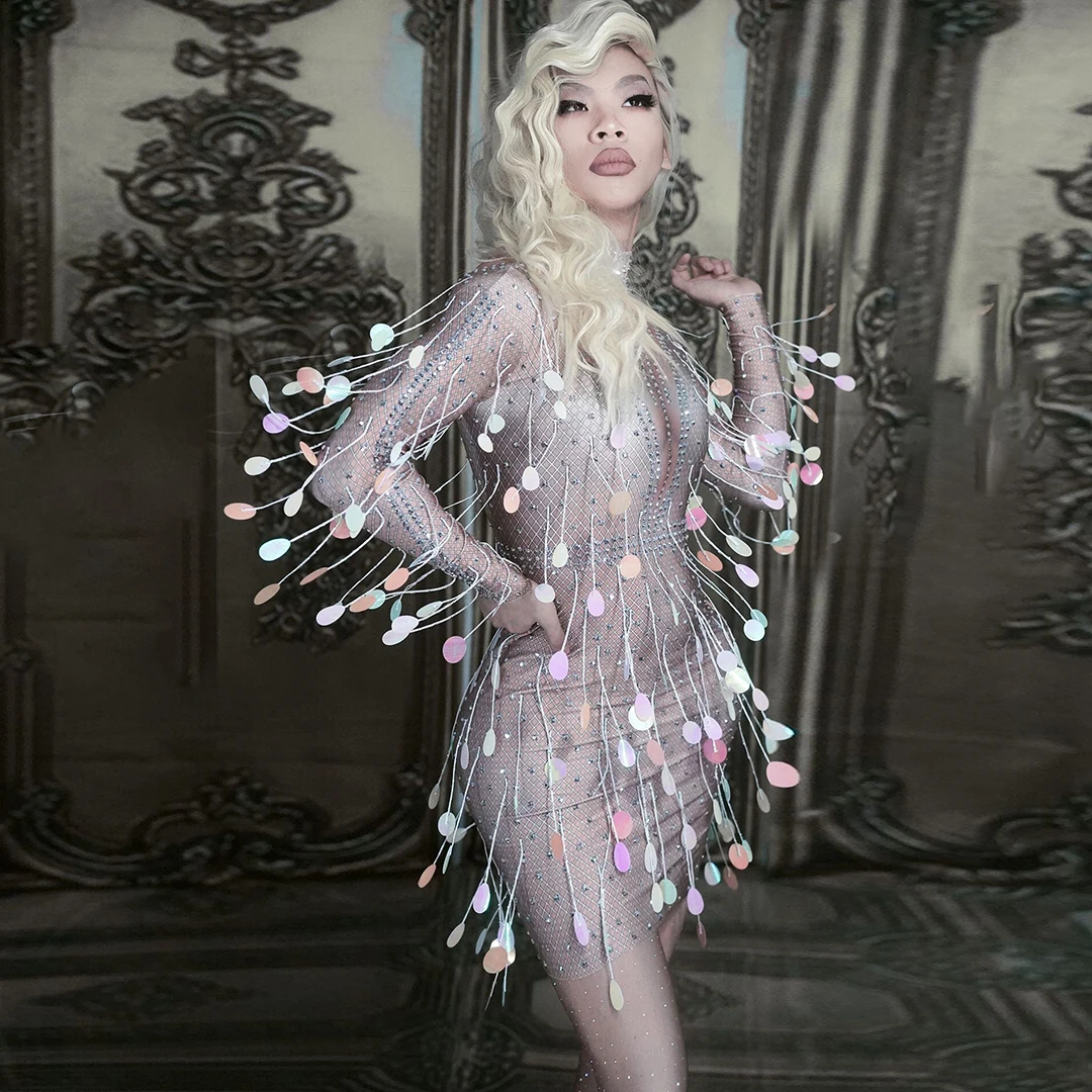 Women Singer Stage Dance Wear Sexy Nightclub Prom Celebration Show Costume Female Bright Sequins Crystals Skinny Short Dresses
Women Singer Stage Dance Wear Sexy Nightclub Prom Celebration Show Costume Female Bright Sequins Crystals Skinny Short Dresses
