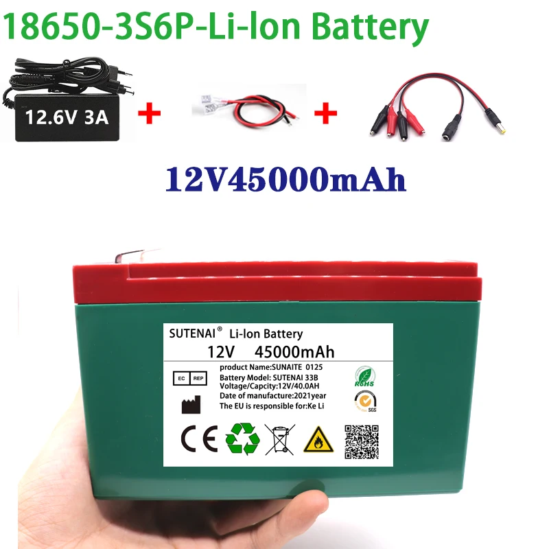 NEW 12V 45Ah 18650 lithium battery pack 3S6P built-in high current 40A Solar street lamp, xenon lamp, backup power supply, LED
NEW 12V 45Ah 18650 lithium battery pack 3S6P built-in high current 40A Solar street lamp, xenon lamp, backup power supply, LED