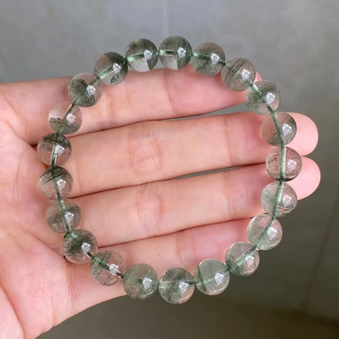 Браслет из натурального зеленого кварца с бусинами, 9 мм 
Браслет из натурального зеленого кварца с бусинами, 9 мм