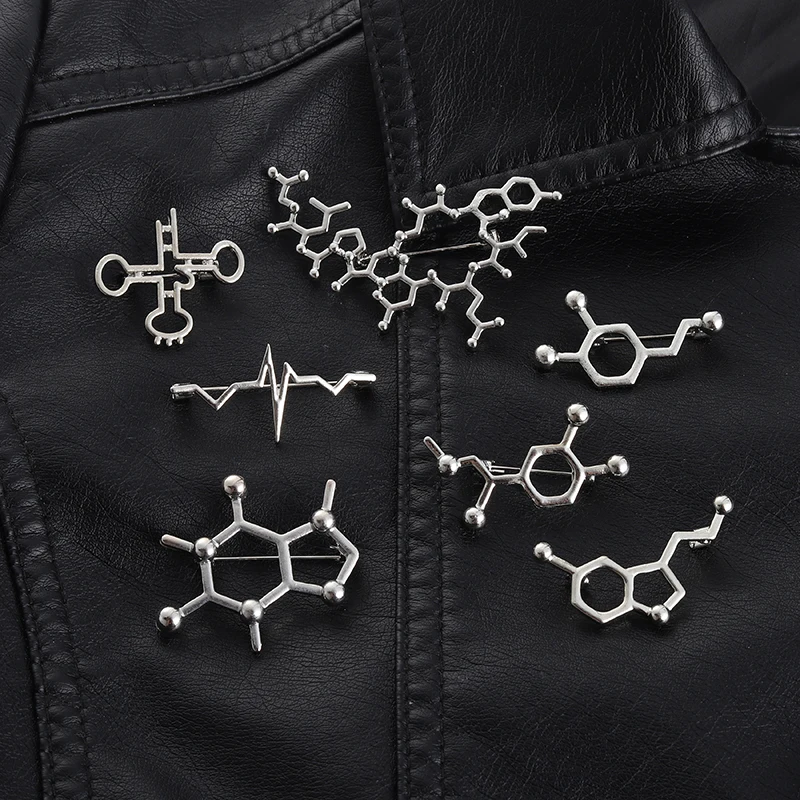 Silver Color Chemical Molecular Alloy Pins Caffeine Serotonin Dopamine Metal Brooch Badge Trendy Lapel Jewelry Gift For Friends
Silver Color Chemical Molecular Alloy Pins Caffeine Serotonin Dopamine Metal Brooch Badge Trendy Lapel Jewelry Gift For Friends