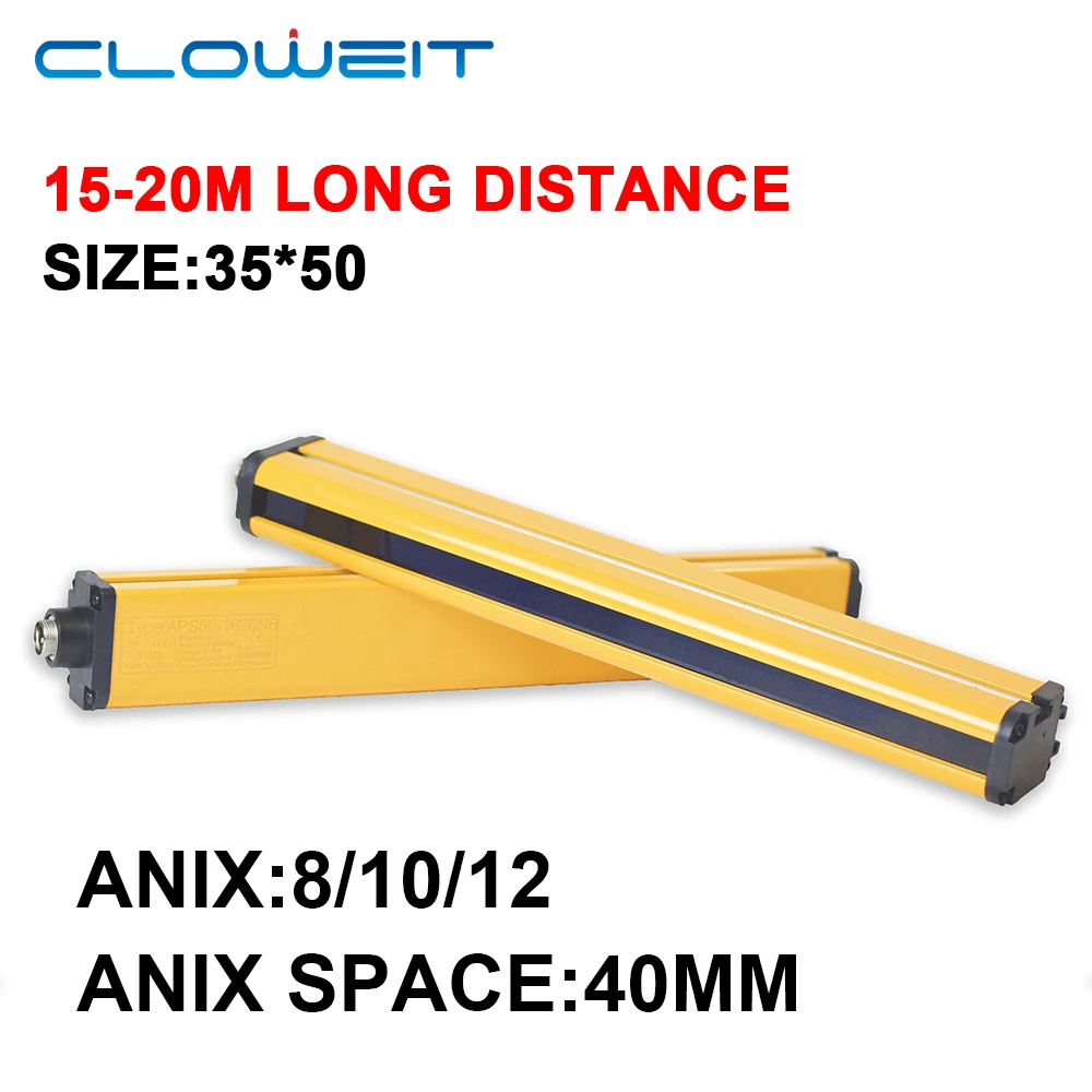 Cloweit 35x50 Light Curtains 8/10/12 Through Beams 40mm Safety Protection 3m 5m 10m 15m 20m Long Distance Customize Photo Sensor
Cloweit 35x50 Light Curtains 8/10/12 Through Beams 40mm Safety Protection 3m 5m 10m 15m 20m Long Distance Customize Photo Sensor