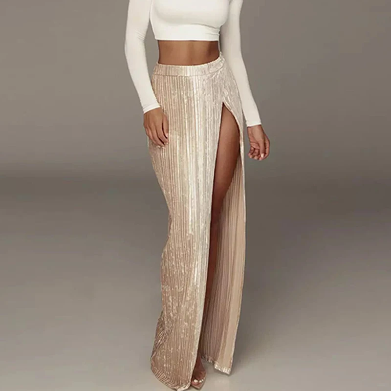 Women's Sexy High Slit Shiny Skirt Fashion Solid Color Sequin Super Long Skirt Ladies Elegant High Waist Slim Party Skirts 2022
Women's Sexy High Slit Shiny Skirt Fashion Solid Color Sequin Super Long Skirt Ladies Elegant High Waist Slim Party Skirts 2022