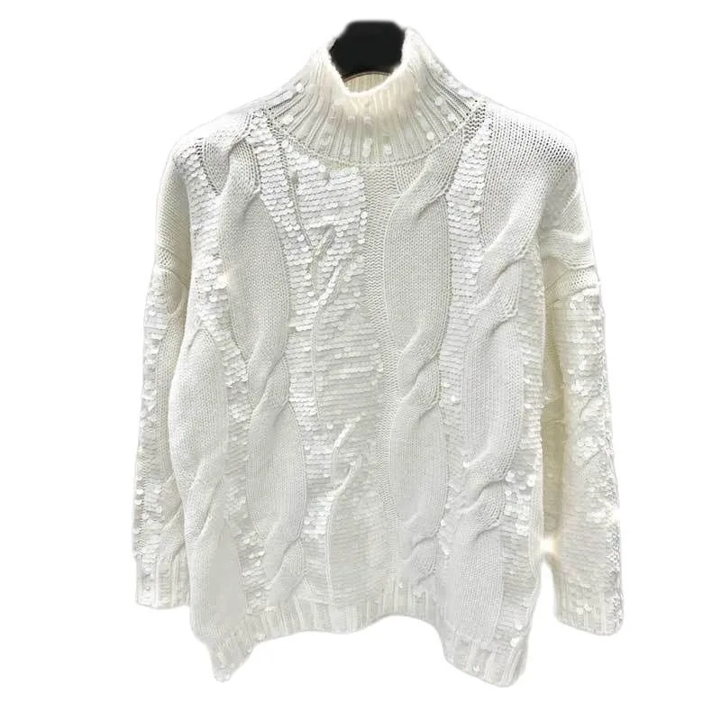 23New Autumn Fashion Runway White Embroidery Pullovers Elegant Chic High Collar Sequins Sweater Women Long Sleeve Top Quality Cl
23New Autumn Fashion Runway White Embroidery Pullovers Elegant Chic High Collar Sequins Sweater Women Long Sleeve Top Quality Cl