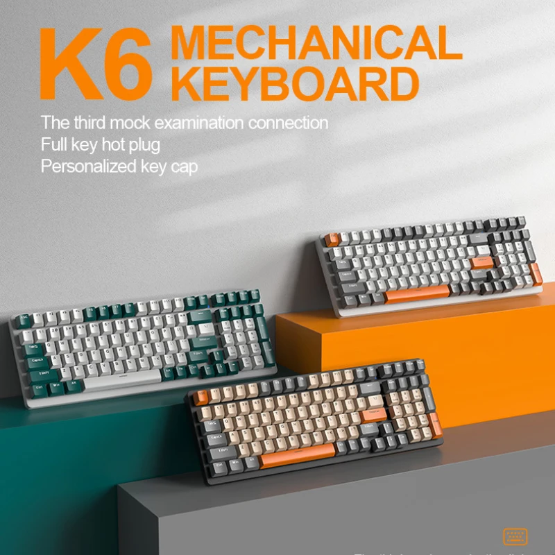 K6 100keys Bluetooth Wireless Ergonomic Gamer Mechanical Keyboard Three Model Connection Keyboard Hot Plug for PC Laptops
K6 100keys Bluetooth Wireless Ergonomic Gamer Mechanical Keyboard Three Model Connection Keyboard Hot Plug for PC Laptops
