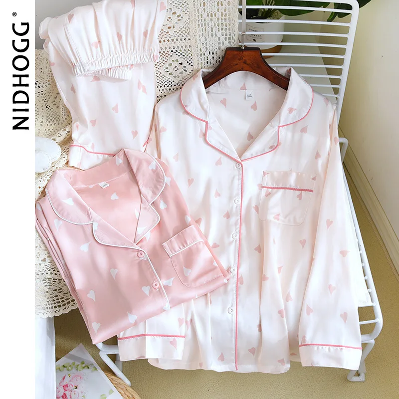 2022 New Summer Silk Pajamas Suit Luxury Love Printed Long Sleeve Trouser Satin Wear for Women 2-Piece Set Ladies Home Clothes
2022 New Summer Silk Pajamas Suit Luxury Love Printed Long Sleeve Trouser Satin Wear for Women 2-Piece Set Ladies Home Clothes