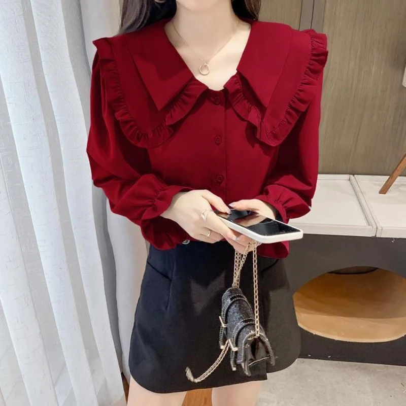 Spring Autumn Solid Color Chiffon Blouse Korean Style Sweet Shirt for Girl Peter Pan Collar Butterfly Sleeve Tops Fashion Women
Spring Autumn Solid Color Chiffon Blouse Korean Style Sweet Shirt for Girl Peter Pan Collar Butterfly Sleeve Tops Fashion Women