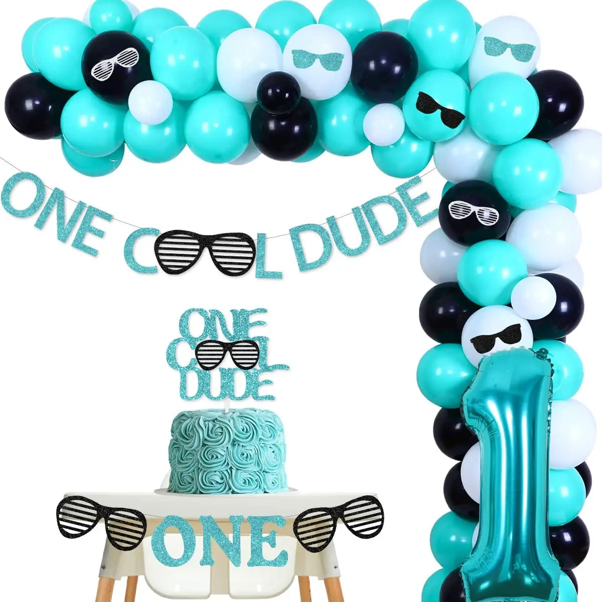 One Cool Dude 1st Birthday Decor Black Teal Blue Balloon Garland Kit Cool Sunglasses Cake Topper Number 1 Balloon for Little Man
One Cool Dude 1st Birthday Decor Black Teal Blue Balloon Garland Kit Cool Sunglasses Cake Topper Number 1 Balloon for Little Man