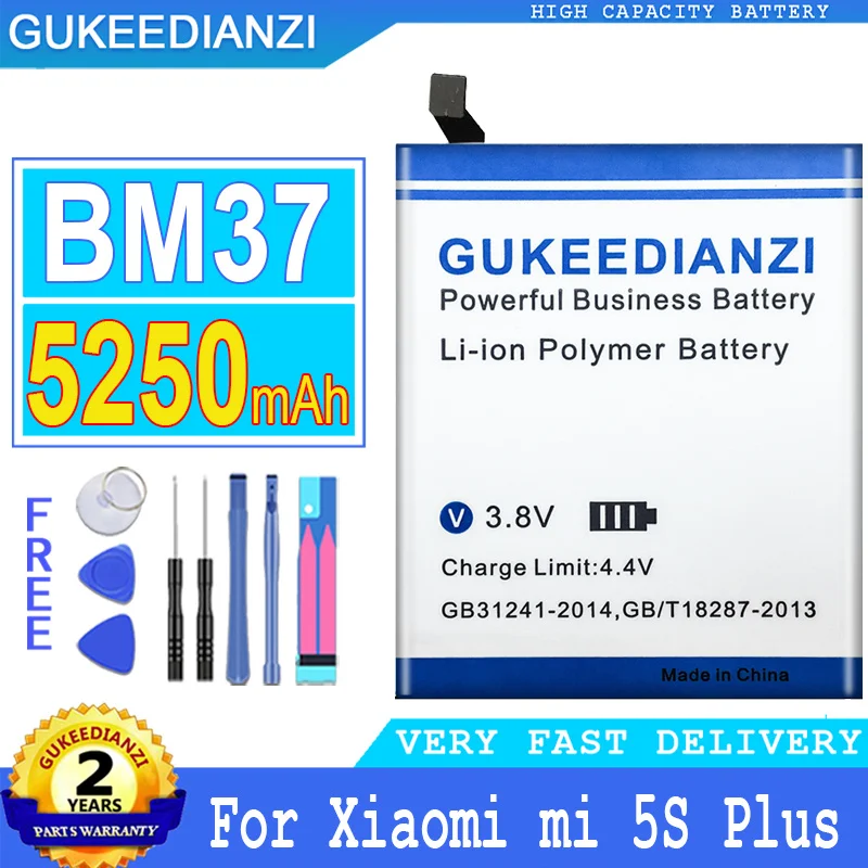 5250mAh GUKEEDIANZI Battery BM 37 BM37 For Xiaomi Mi 5S Plus 5S Plus 5SPlus High Quality Phone Replacement Batteries + Tools
5250mAh GUKEEDIANZI Battery BM 37 BM37 For Xiaomi Mi 5S Plus 5S Plus 5SPlus High Quality Phone Replacement Batteries + Tools