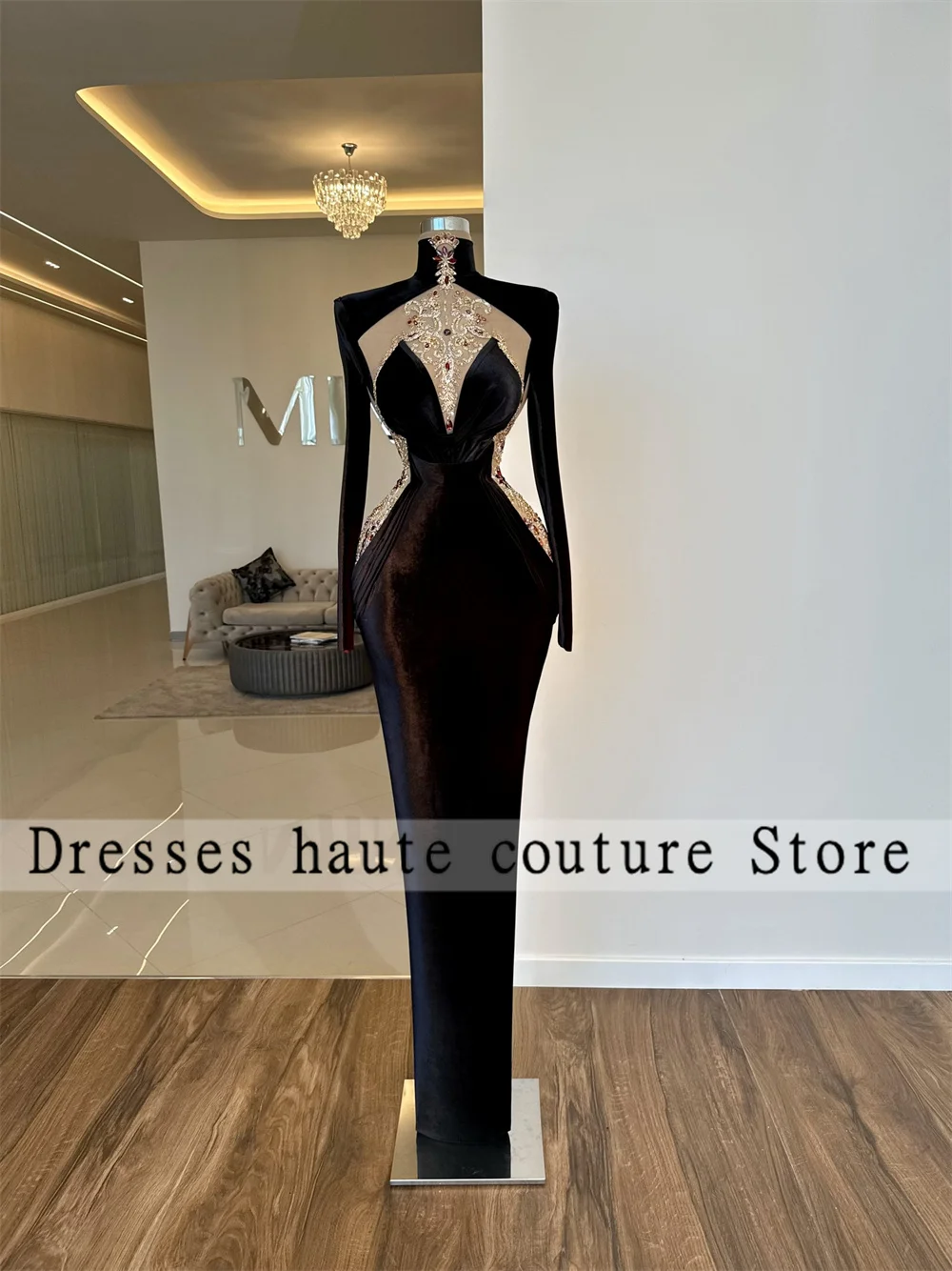 Elegant Black Illusion High Neck Mermaid Evening Dresses 2023 Beaded Crystal Long Sleeve Formal Party Dress Robe De Soirée
Elegant Black Illusion High Neck Mermaid Evening Dresses 2023 Beaded Crystal Long Sleeve Formal Party Dress Robe De Soirée