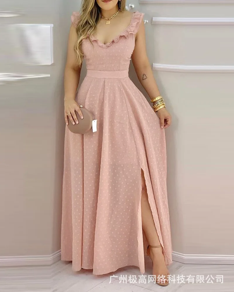 Polka Dot Print Ruffle Maxi Dress Women Summer 2021 New Solid Suspender Sexy Backless Slit Long Dresses
Polka Dot Print Ruffle Maxi Dress Women Summer 2021 New Solid Suspender Sexy Backless Slit Long Dresses