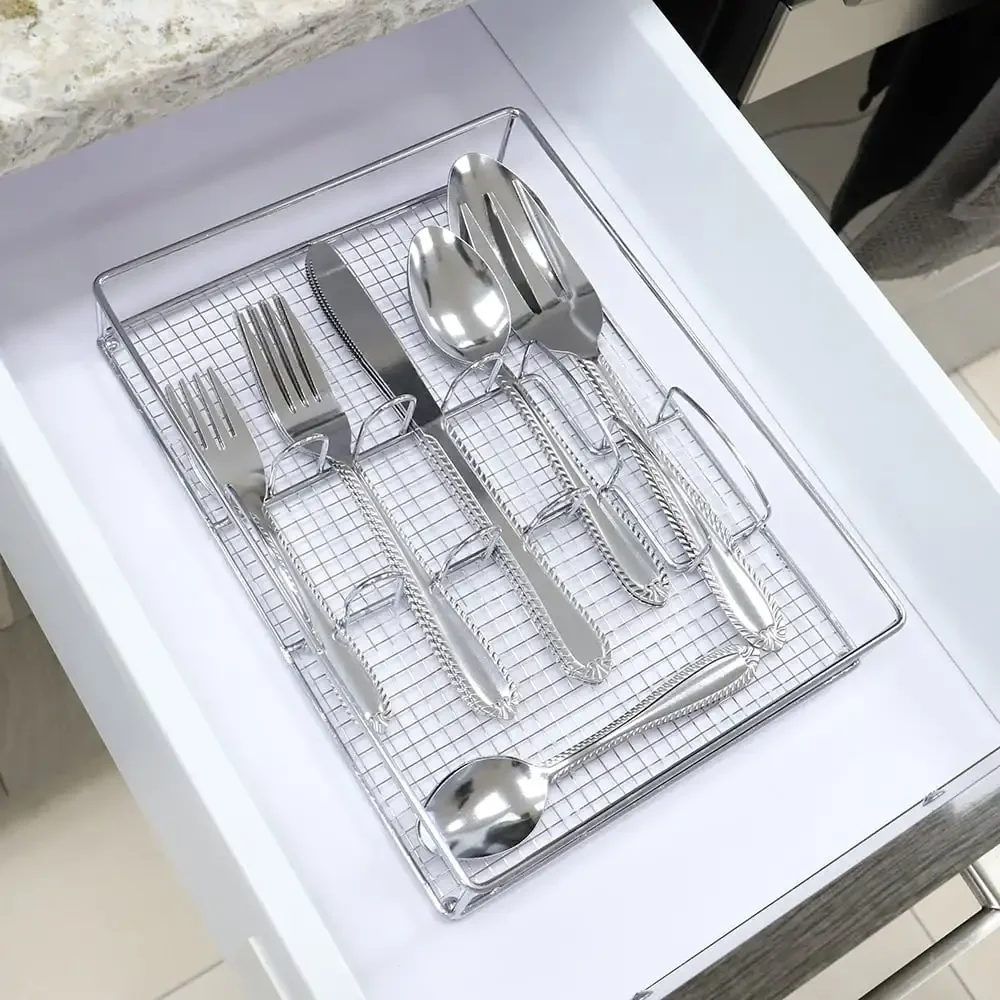 

22 Piece Stainless Steel Flatware Entertaining Set with Cutlery Tray,Silver, Organizer Kitchen,Kitchen Accessories,Kitchen Items