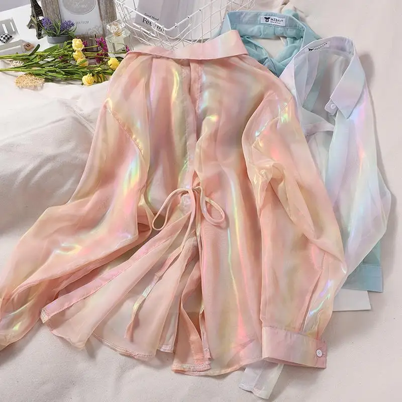 Deeptown Transparent White Shirt Oversized Long Sleeve Top Pleated Blouse Sparkles Fairycore Women Beach Tunic Korean Fashion
Deeptown Transparent White Shirt Oversized Long Sleeve Top Pleated Blouse Sparkles Fairycore Women Beach Tunic Korean Fashion