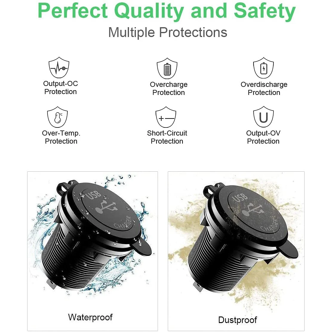 QC 3.0 Dual USB Charger Socket,Waterproof 12V/24V USB Outlet with Touch-Switch for Car, Marine,Boat,RV,Motorcycle,Green
QC 3.0 Dual USB Charger Socket,Waterproof 12V/24V USB Outlet with Touch-Switch for Car, Marine,Boat,RV,Motorcycle,Green