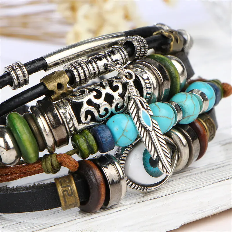Hot Selling Popular Multilayer Beaded Leather Blue Eye Adjustable Braided Bracelet Vintage Punk Art Unique Design Jewelry
Hot Selling Popular Multilayer Beaded Leather Blue Eye Adjustable Braided Bracelet Vintage Punk Art Unique Design Jewelry